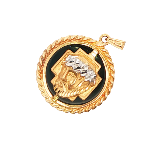 14K Yellow Gold Onyx Cross and Jesus Pendant