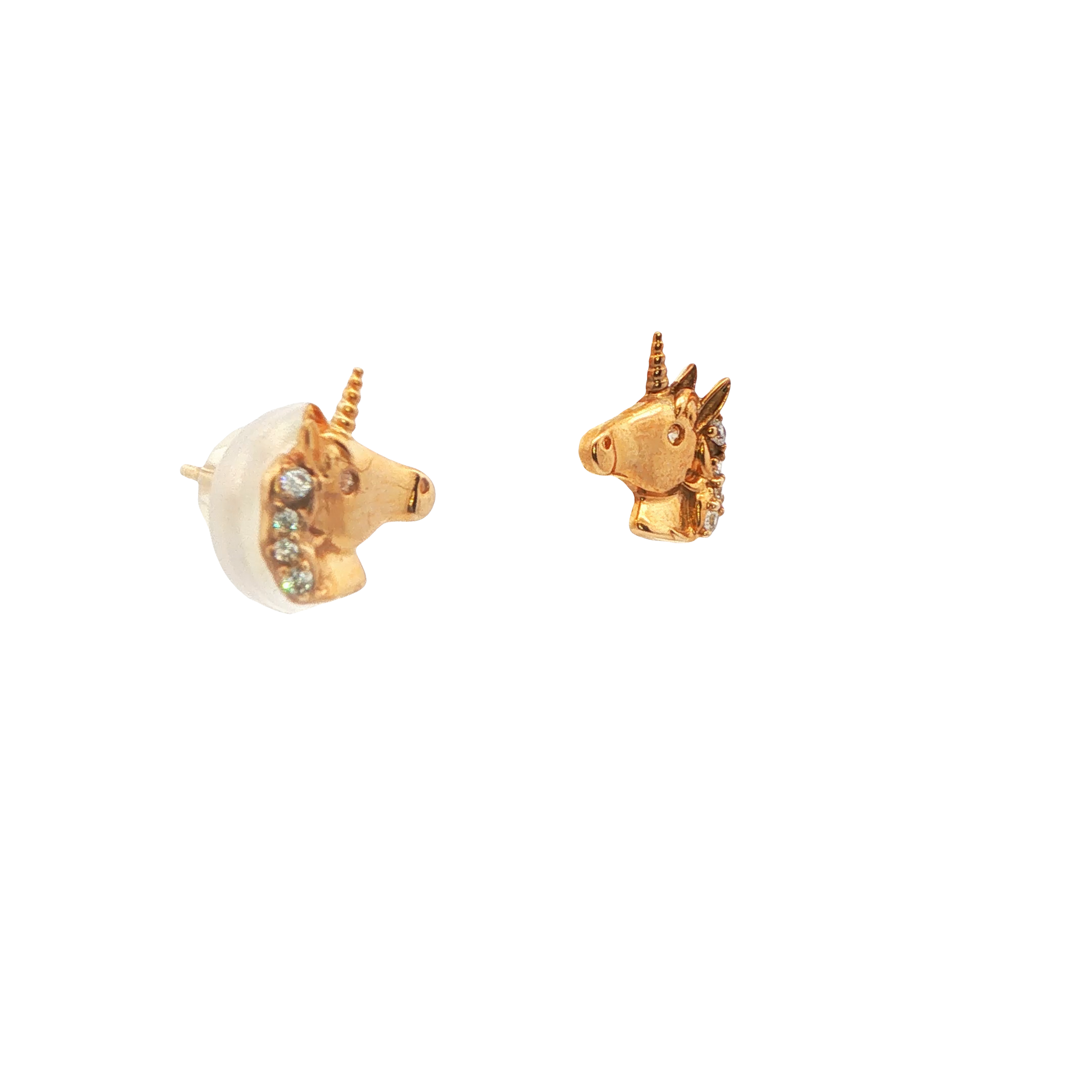 14K Gold Unicorn CZ Stud Earrings