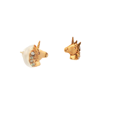 14K Gold Unicorn CZ Stud Earrings