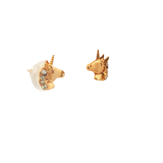 14K Gold Unicorn CZ Stud Earrings