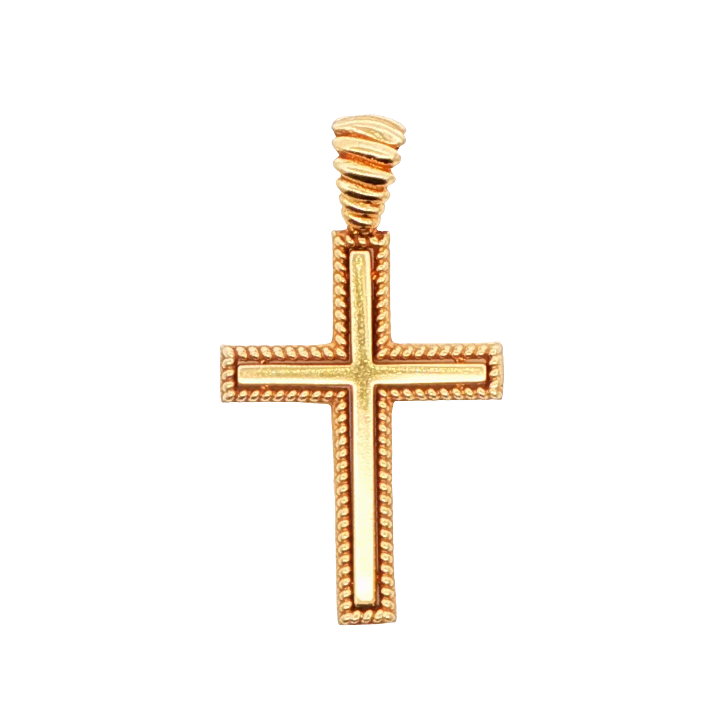 14K YG FANCY CROSS WITH BEAD TRIM AND RIDGED BALE, 3.7g