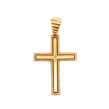 14K YG FANCY CROSS WITH BEAD TRIM AND RIDGED BALE, 3.7g