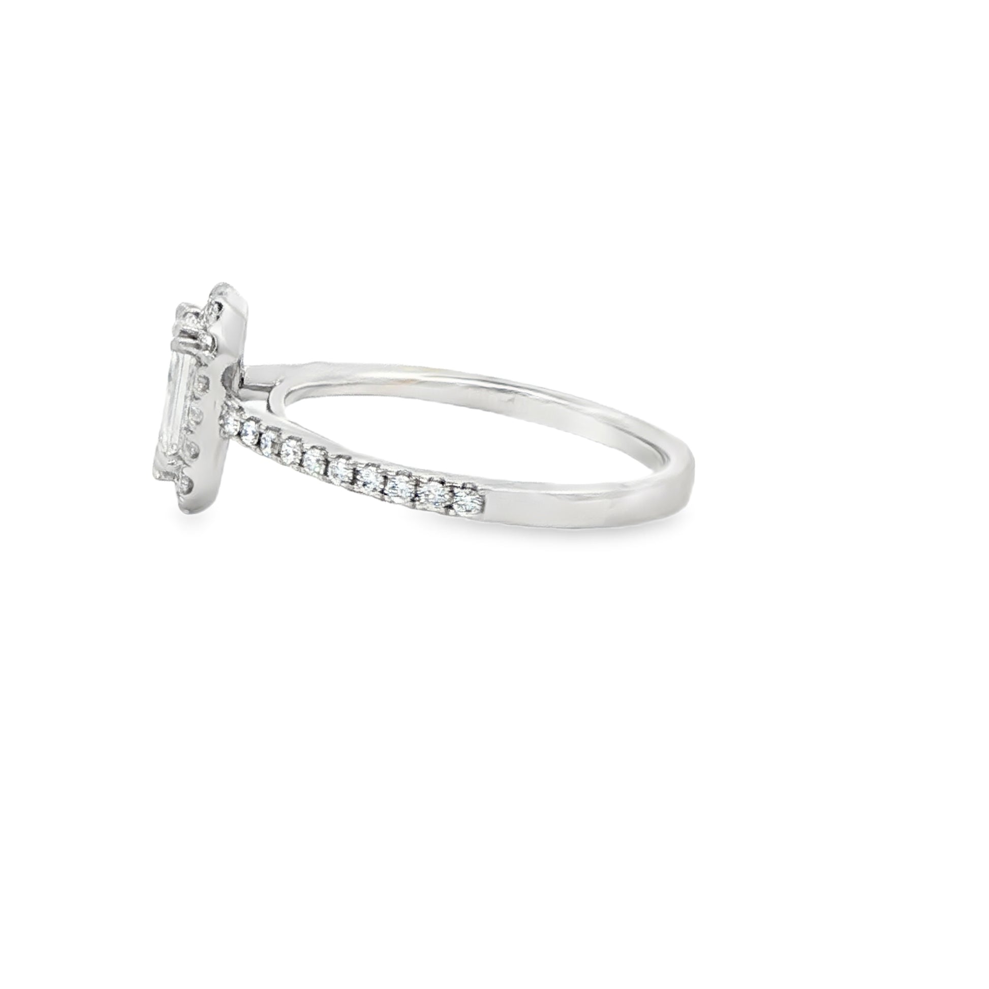 18K White Gold Emerald Cut Diamond Halo Engagement Ring