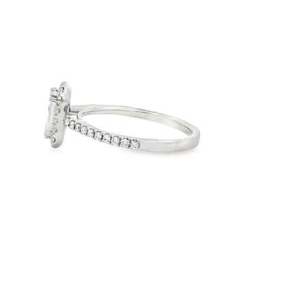 18K White Gold Emerald Cut Diamond Halo Engagement Ring