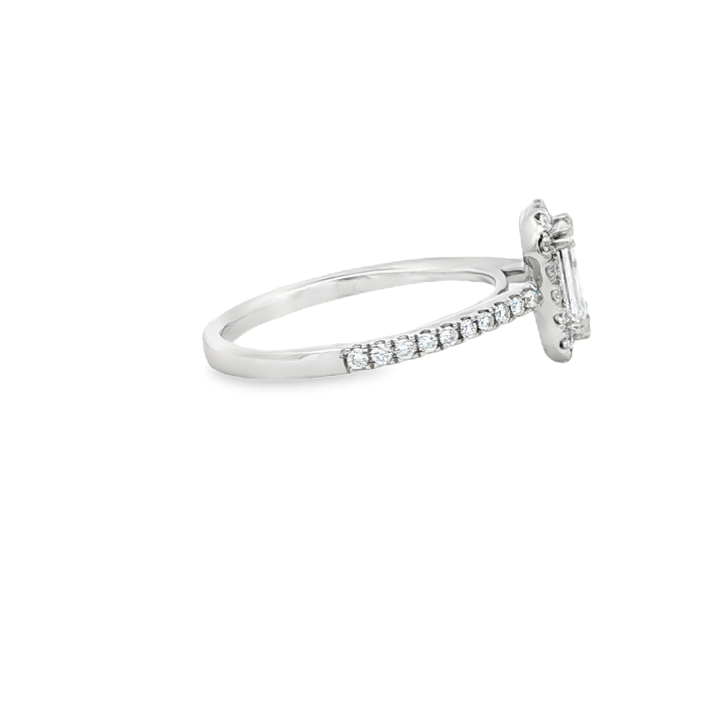 18K White Gold Emerald Cut Diamond Halo Engagement Ring