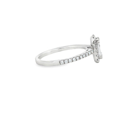 18K White Gold Emerald Cut Diamond Halo Engagement Ring