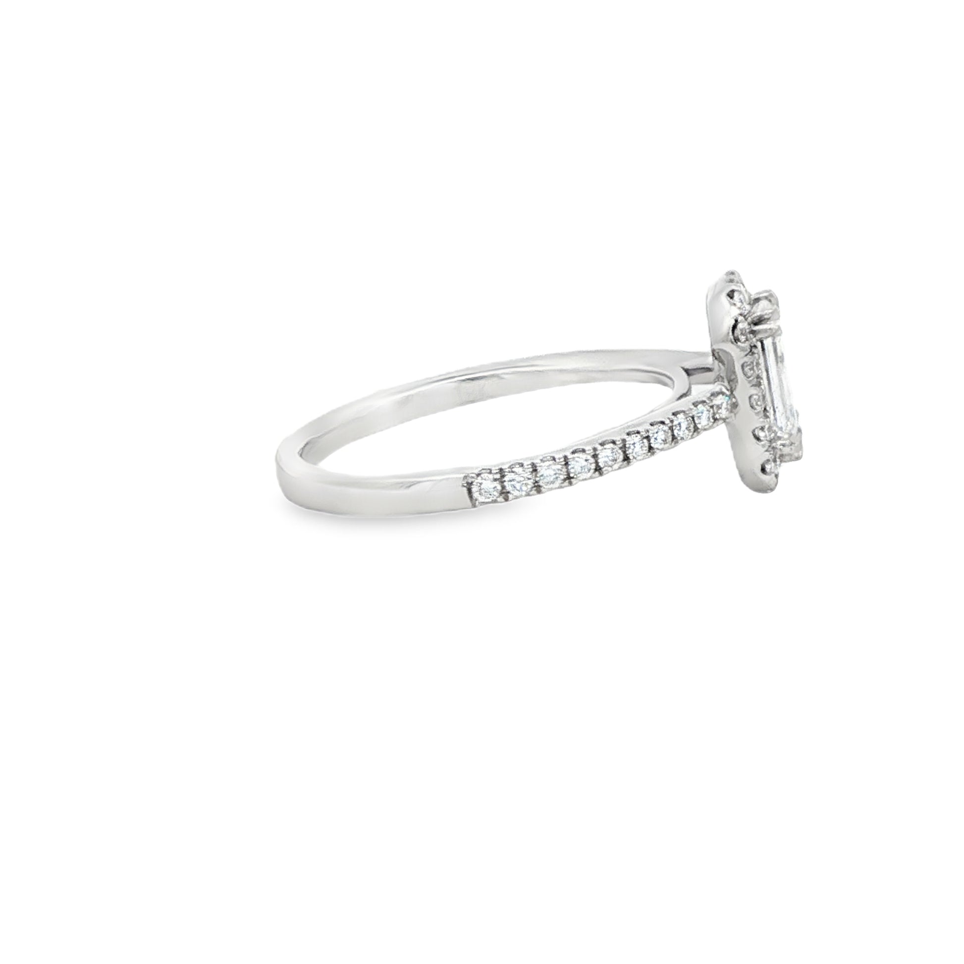 18K White Gold Emerald Cut Diamond Halo Engagement Ring