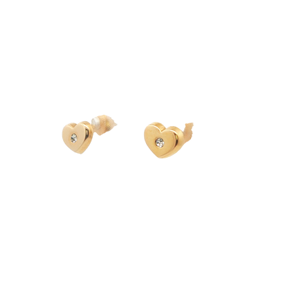 14K Gold Heart CZ Stud Earrings