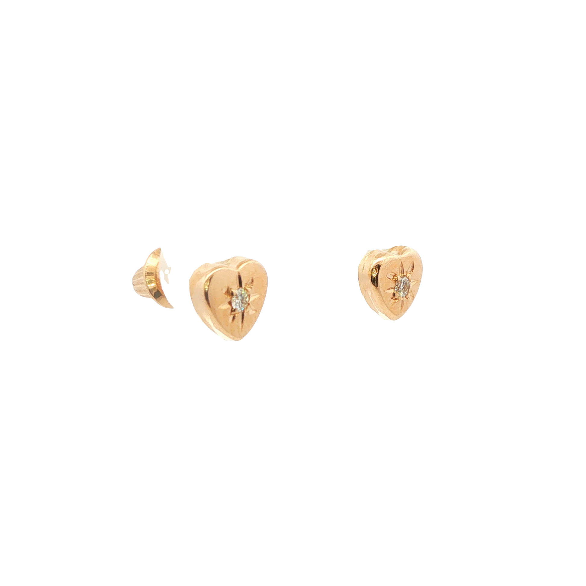14K Yellow Gold Heart Diamond Stud Earrings
