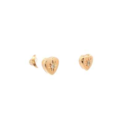 14K Yellow Gold Heart Diamond Stud Earrings