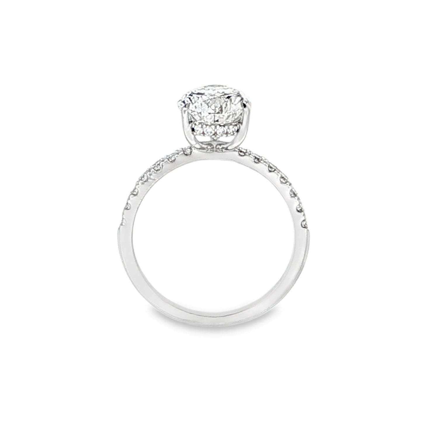 14K White Gold Lab-Grown Pear Engagement Ring with Hidden Halo, 3.00 ct Center, E Color, VS1 Clarity, 3.09 cttw