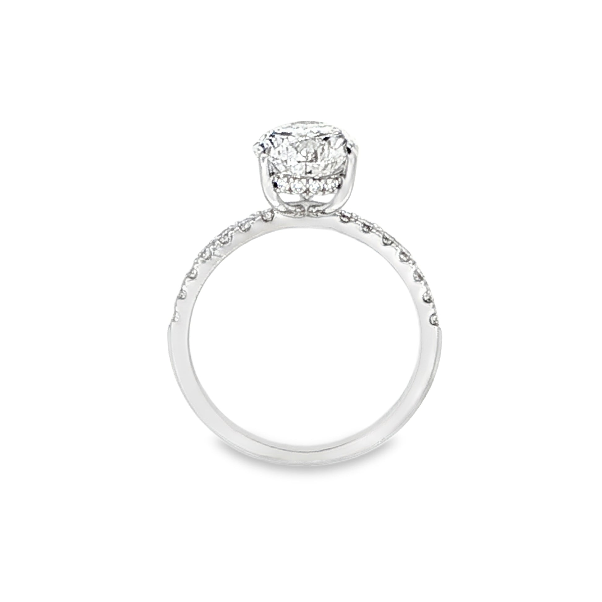 14K White Gold Lab-Grown Pear Engagement Ring with Hidden Halo, 3.00 ct Center, E Color, VS1 Clarity, 3.09 cttw