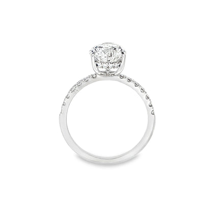 14K White Gold Lab-Grown Pear Engagement Ring with Hidden Halo, 3.00 ct Center, E Color, VS1 Clarity, 3.09 cttw