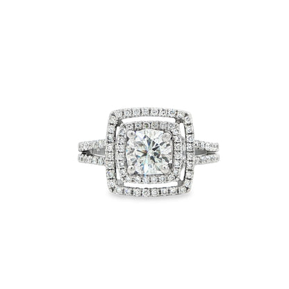 18K White Gold Diamond Halo Engagement Ring