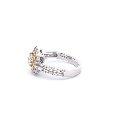 18K 0.57 CTW Yellow Diamond Double Halo Split Shank Ring