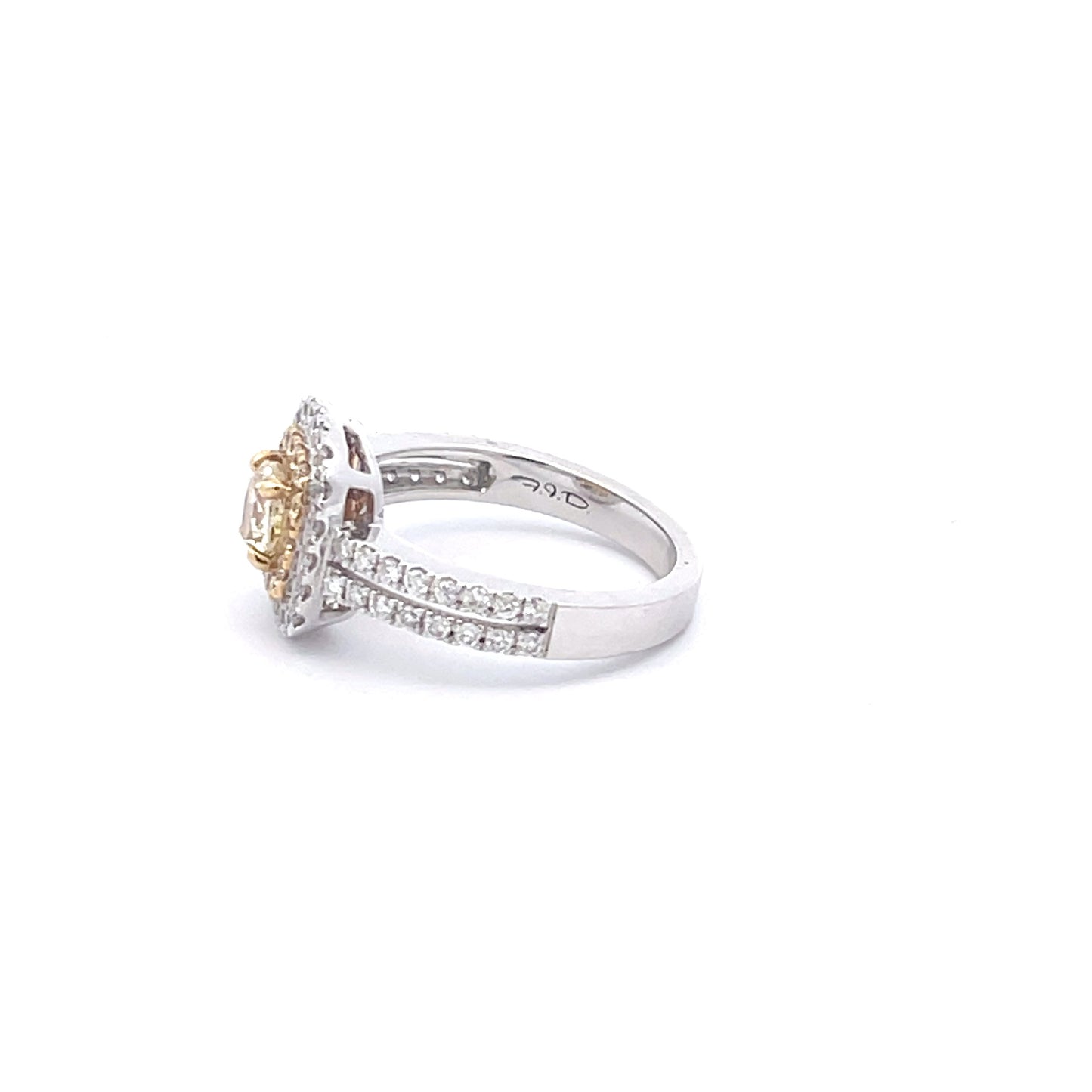 18K 0.57 CTW Yellow Diamond Double Halo Split Shank Ring