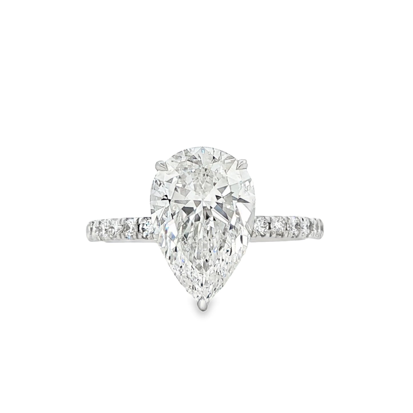 14K White Gold Lab-Grown Pear Engagement Ring with Hidden Halo, 3.00 ct Center, E Color, VS1 Clarity, 3.09 cttw
