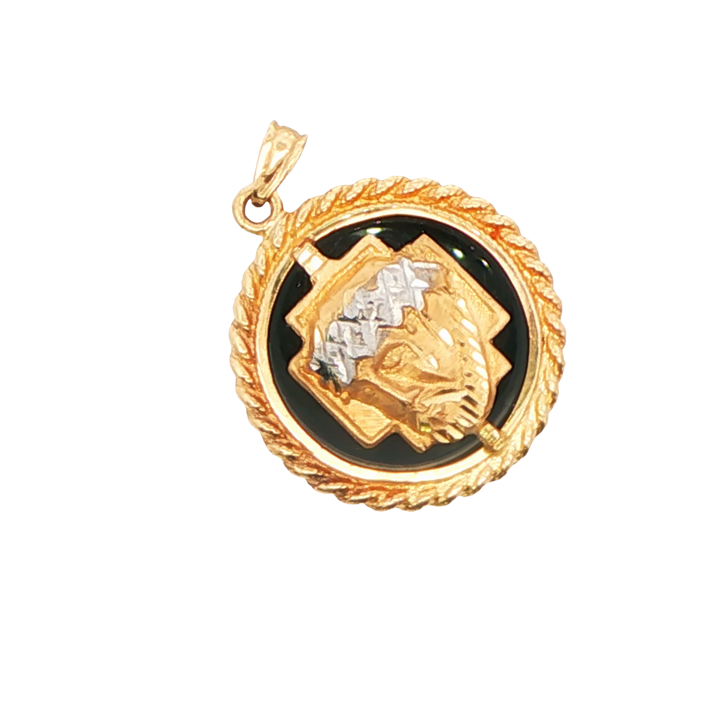 14K Yellow Gold Onyx Cross and Jesus Pendant