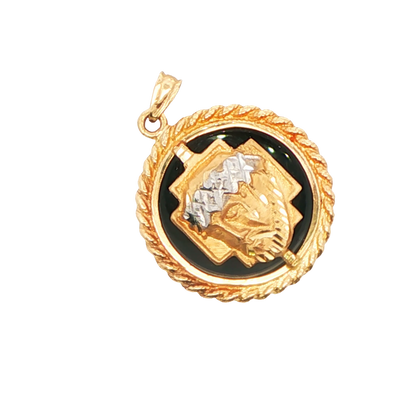14K Yellow Gold Onyx Cross and Jesus Pendant
