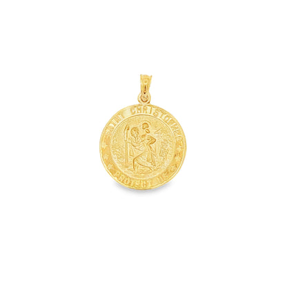 14K Yellow Gold St. Christopher Round Pendant