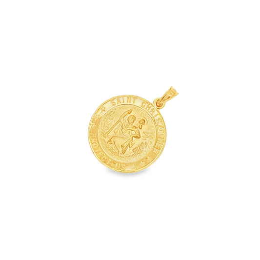 14K Yellow Gold St. Christopher Round Pendant