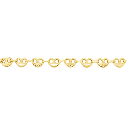 14K YG 7" HEART BRACELET 3.9G