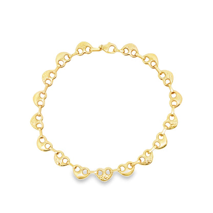 14K YG 7" HEART BRACELET 3.9G