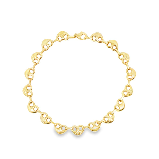 14K YG 7" HEART BRACELET 3.9G