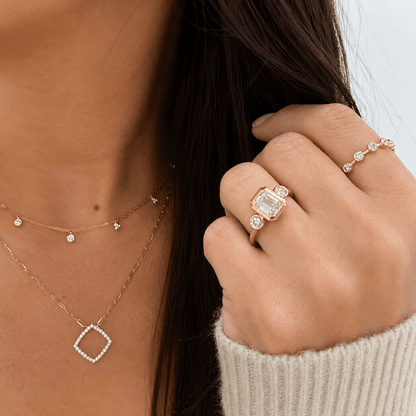 Three-Stone Emerald-Cut Lab-Grown Diamond Engagement Ring