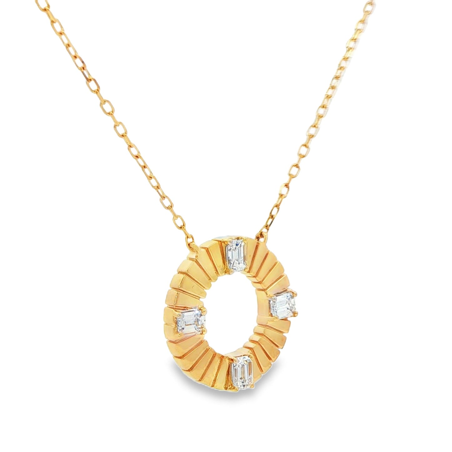 1/2 CT TW. Emerald-Cut Diamond Circle Pendant Necklace