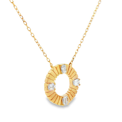 1/2 CT TW. Emerald-Cut Diamond Circle Pendant Necklace