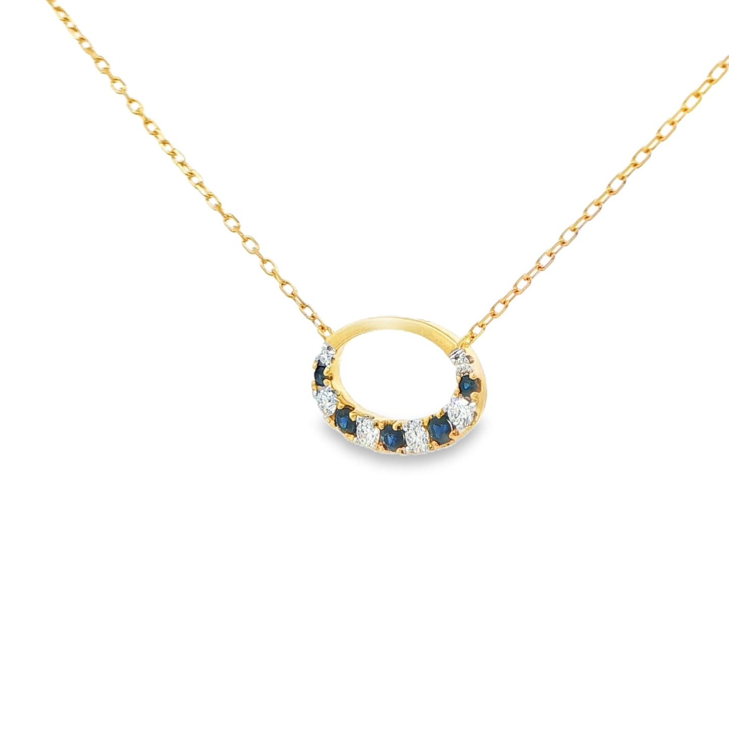 2/5 CT TW. Blue Sapphire & Diamond Pendant Necklace