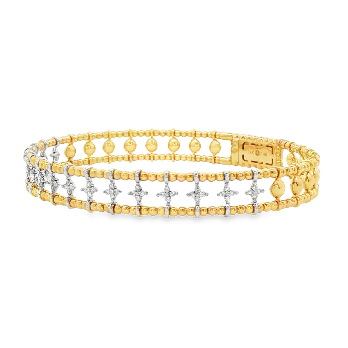 2/5 CT TW. Two-Tone Diamond Bead Bangle Bracelet