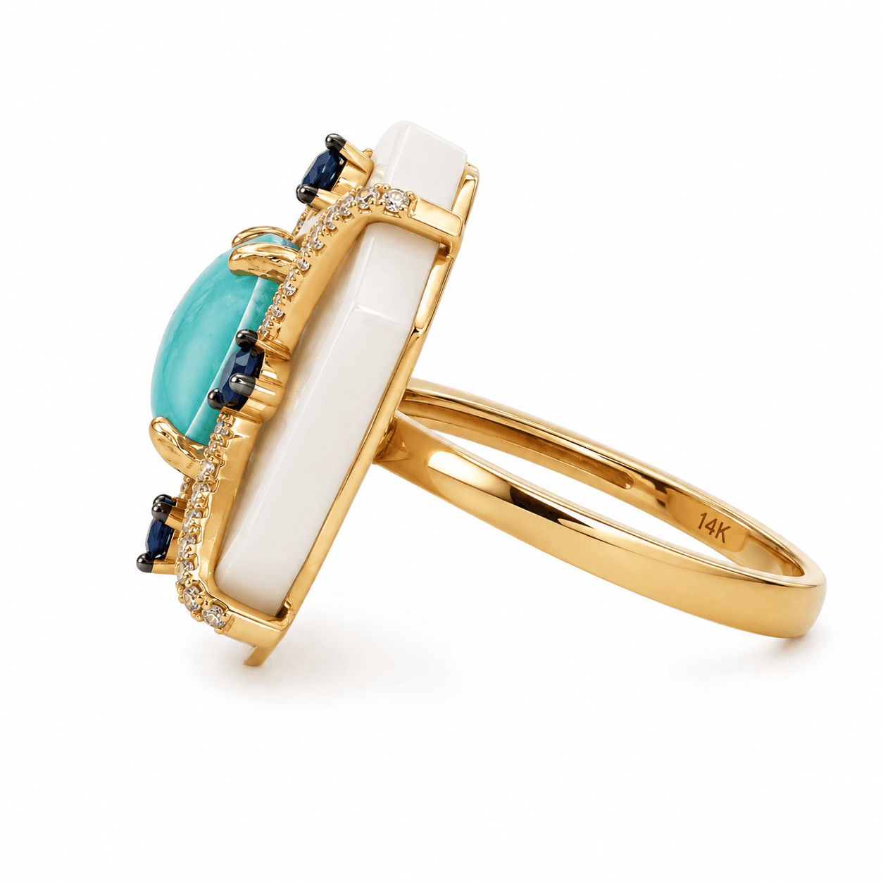 Amazonite, Sapphire and Diamond Ring