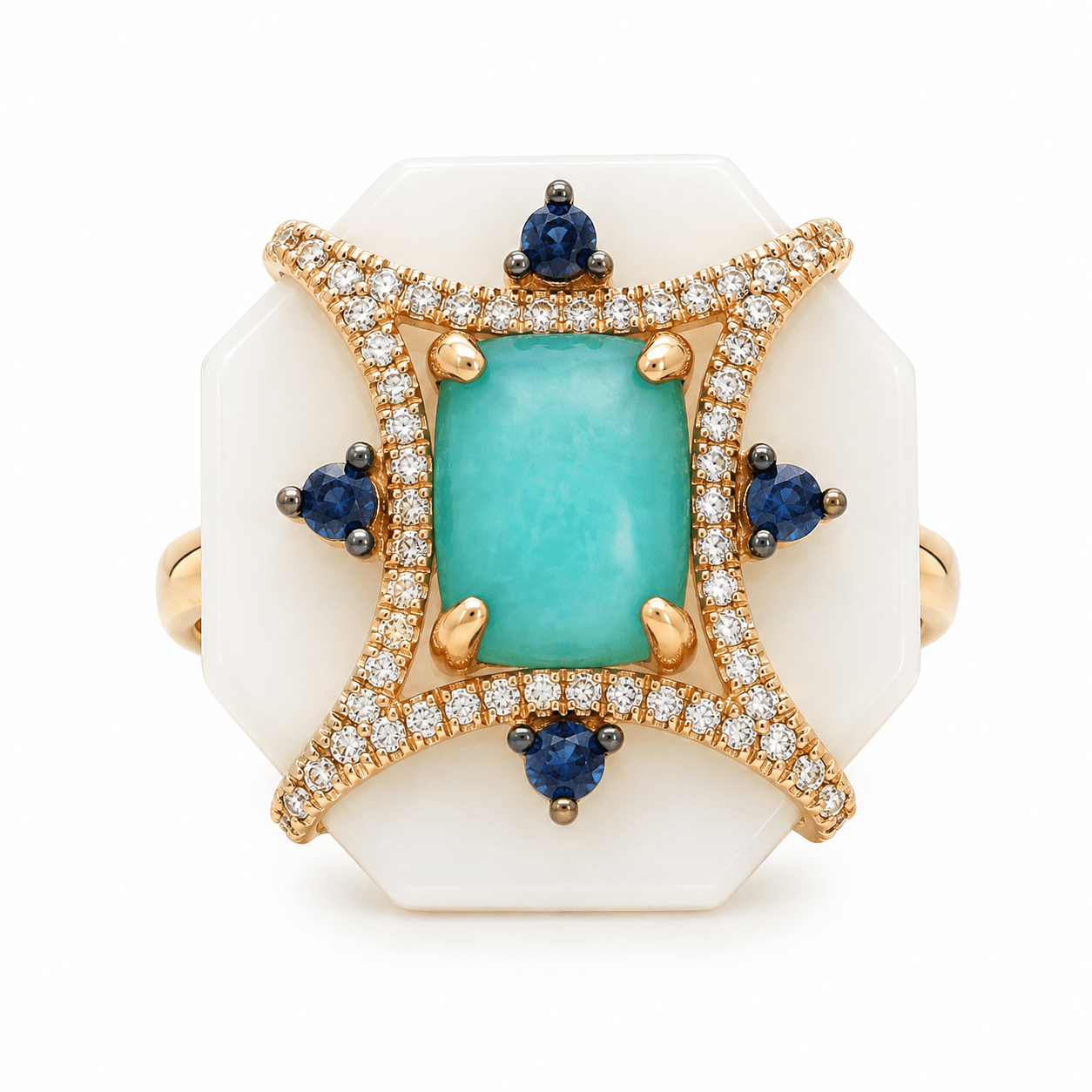 Amazonite, Sapphire and Diamond Ring