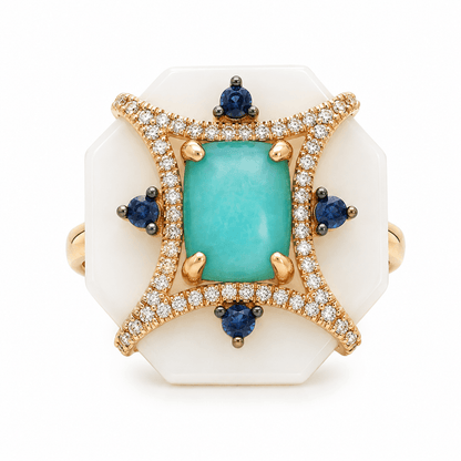 Amazonite, Sapphire and Diamond Ring