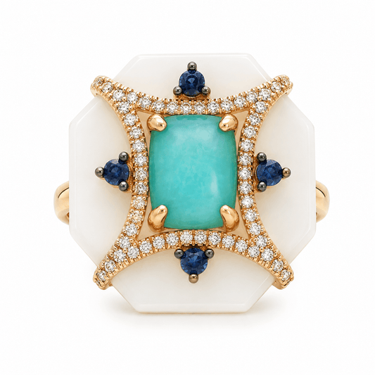 Amazonite, Sapphire and Diamond Ring