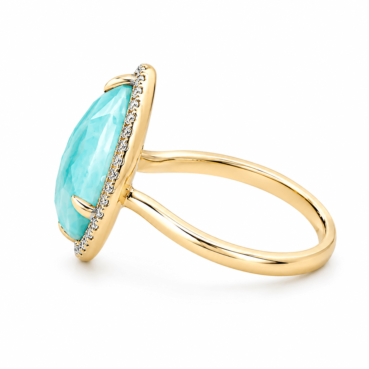 Amazonite and Diamond Halo Ring