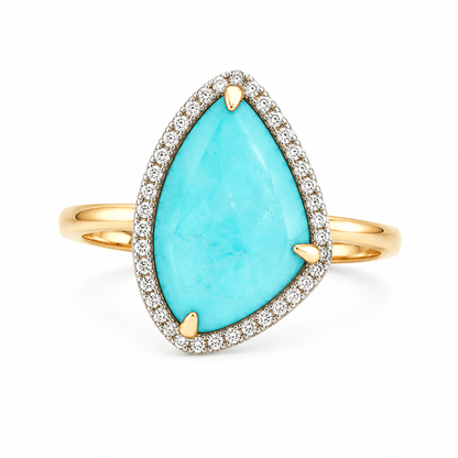 Amazonite and Diamond Halo Ring