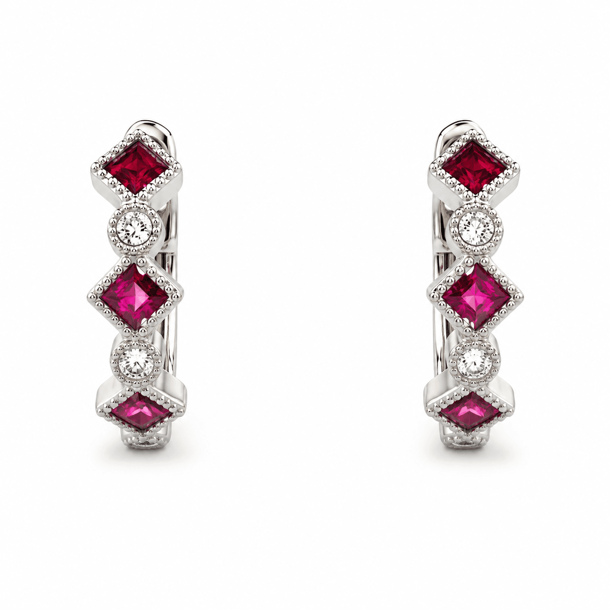 Diamond and Ruby Huggie Earrings