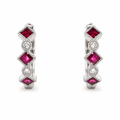 Diamond and Ruby Huggie Earrings