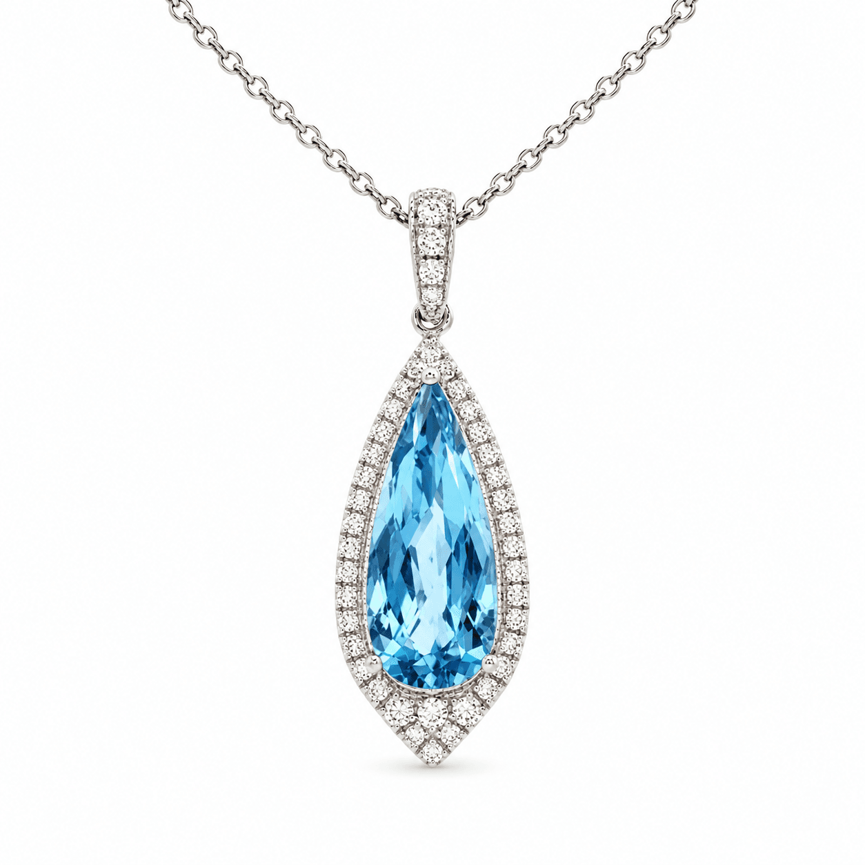 Blue Topaz and Diamond Pendant Necklace