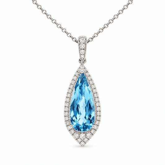 Blue Topaz and Diamond Pendant Necklace