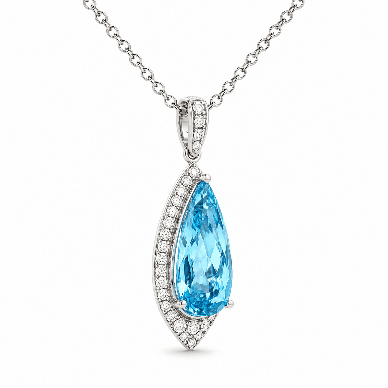 Blue Topaz and Diamond Pendant Necklace