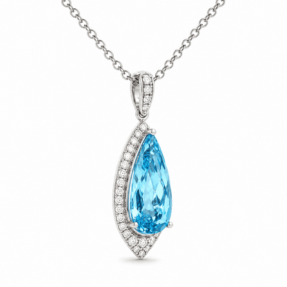 Blue Topaz and Diamond Pendant Necklace