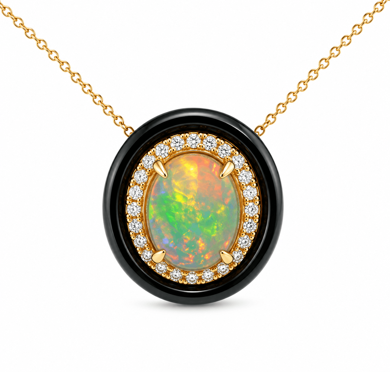 Oval Opal and Diamond Pendant Necklace