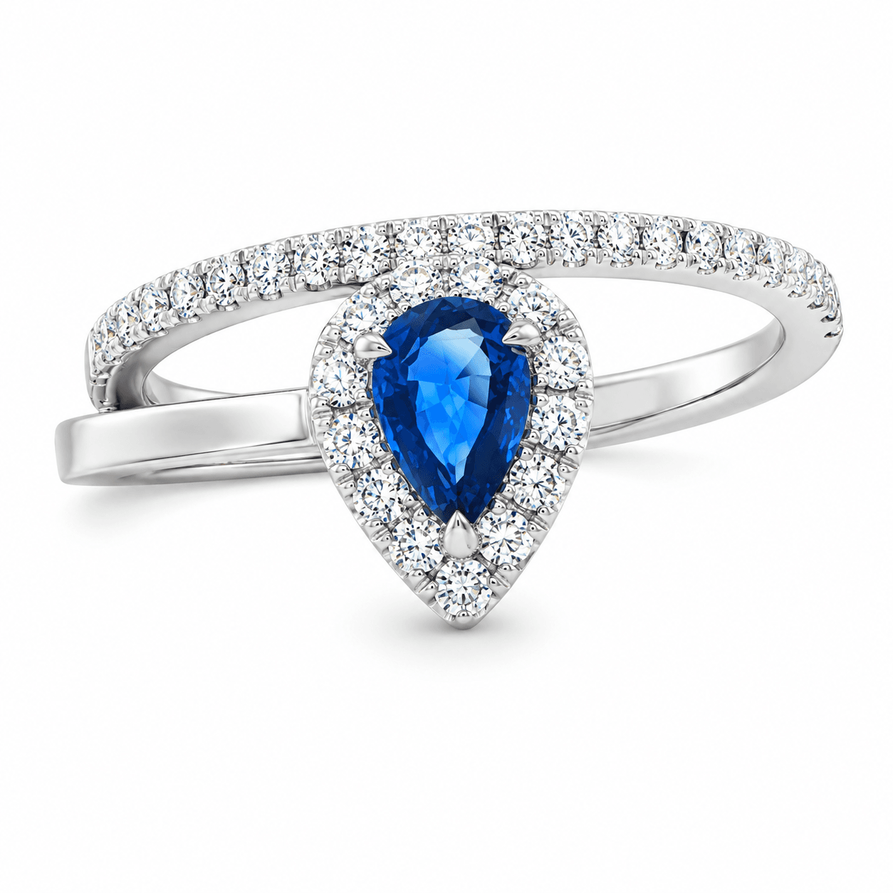 Pear Sapphire Halo Ring