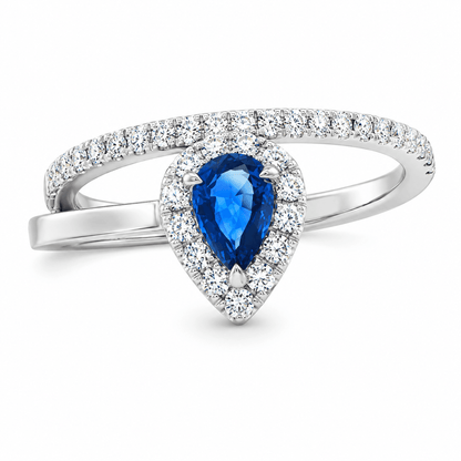 Pear Sapphire Halo Ring