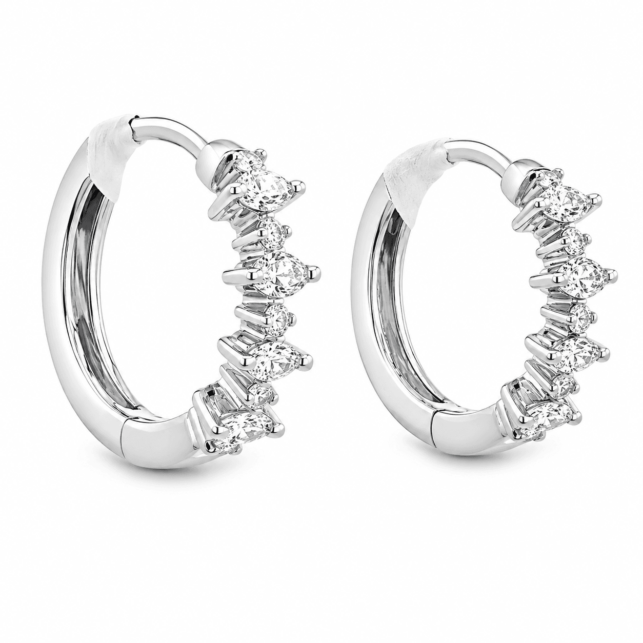 Diamond Marquise and Round Huggie Earrings