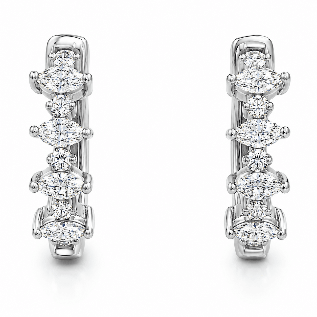 Diamond Marquise and Round Huggie Earrings
